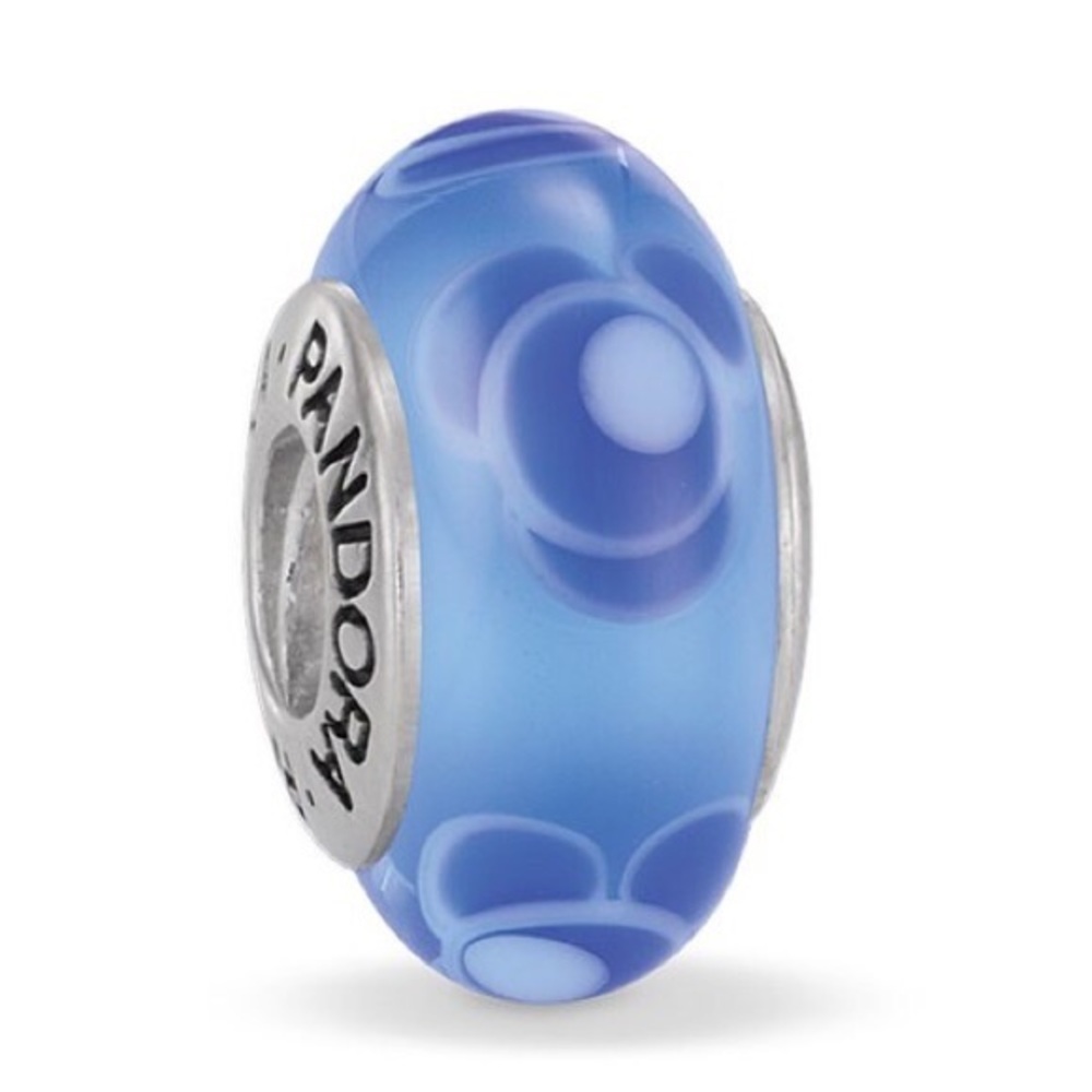 Pandora Retired Blue Flowers For You Murano Charm